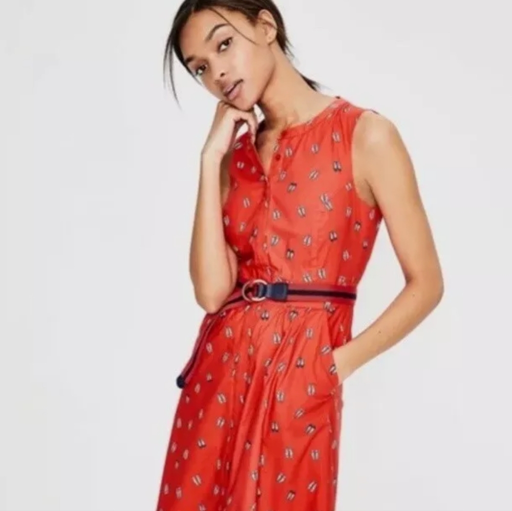 Boden Leila Red Fit and Flare Shirt Dress Ballet Slipper Shoe Print 2P